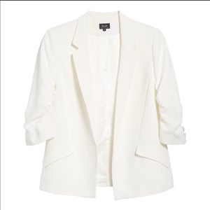Bardot ruched sleeve white blazer